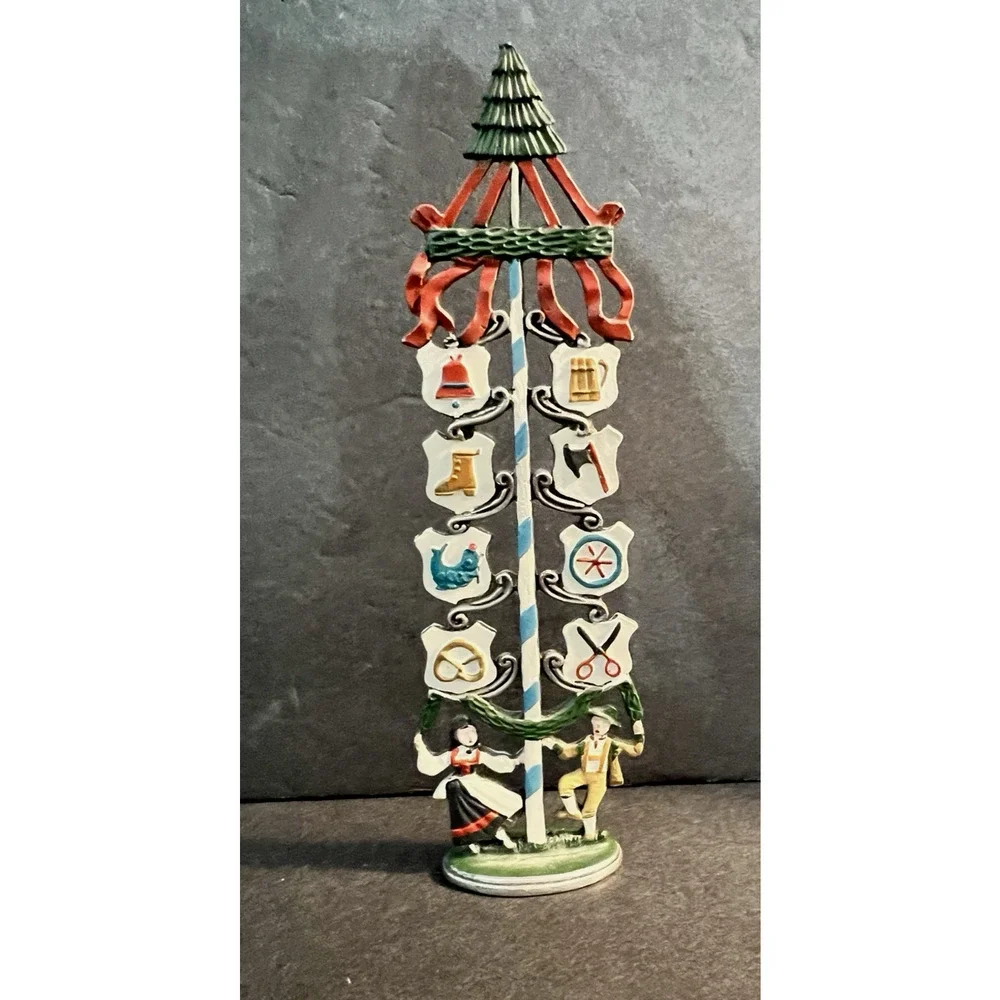 KUHN ZINN German Pewter Maypole Christmas Enamel Hand Painted Ornament Figurine